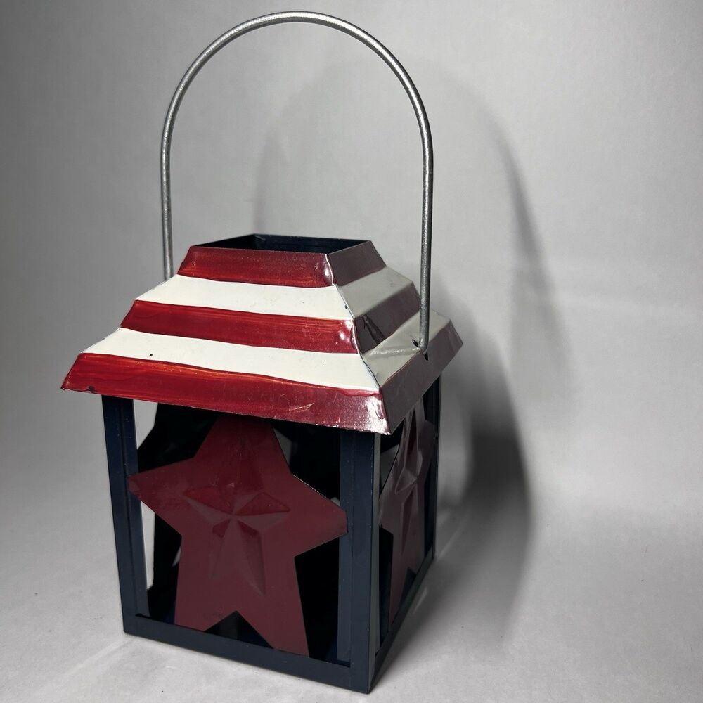 Kohls Patriotic Americana Metal Star Lantern Candle Holder July 4th Rustic 6.25"